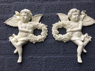 Set of wall angels, cast iron, white-rust, beautiful set!!